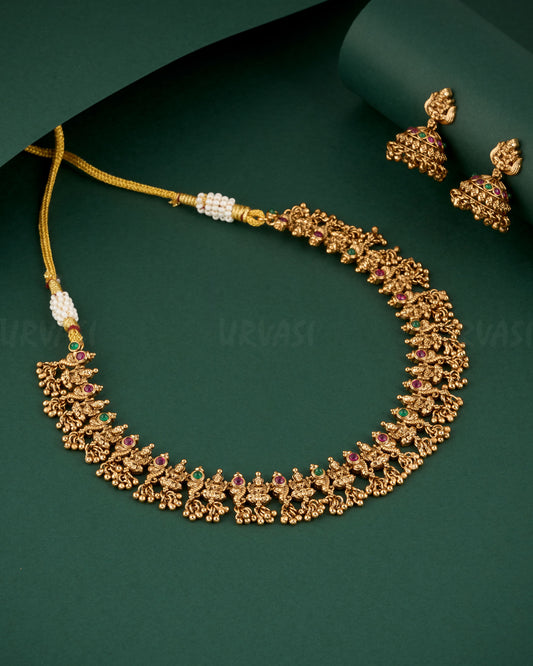 Premium Gold-Polish Lakshmi Beaded Necklace 1289