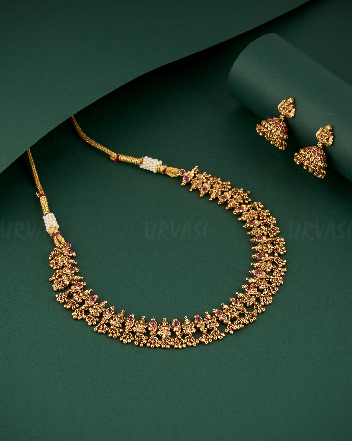 Premium Gold-Polish Lakshmi Beaded Necklace 1289