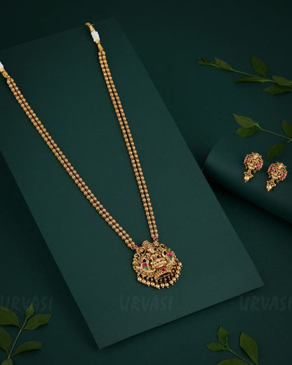 Gold-Toned Premium Antique Lakshmi Peacock Necklace 1326