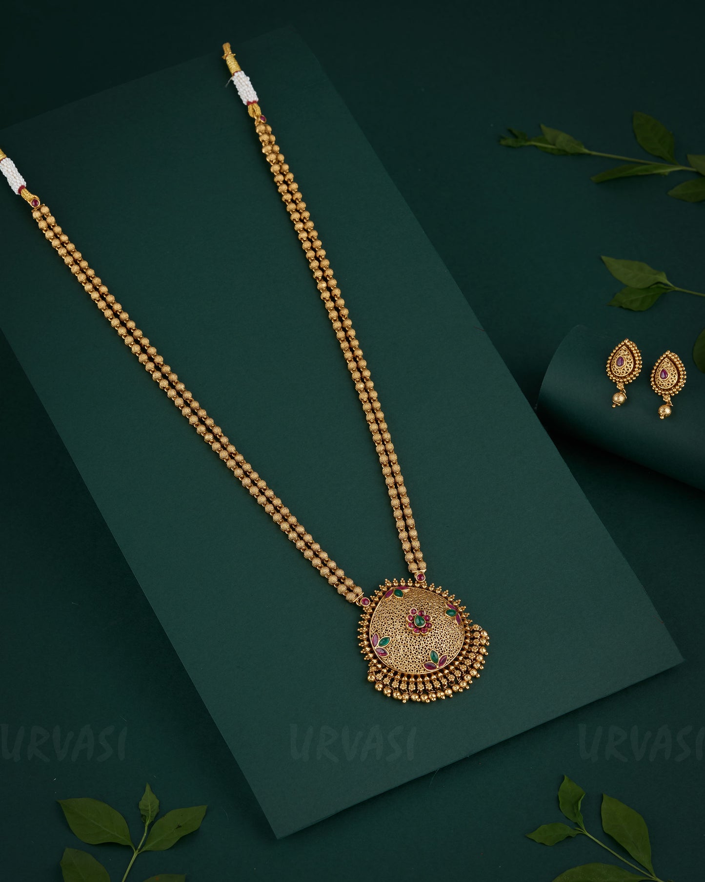 Premium Antique Gold-Toned Floral Long Necklace 1324
