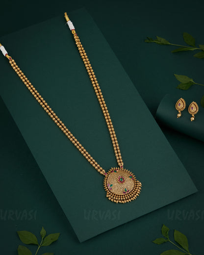 Premium Antique Gold-Toned Floral Long Necklace 1324