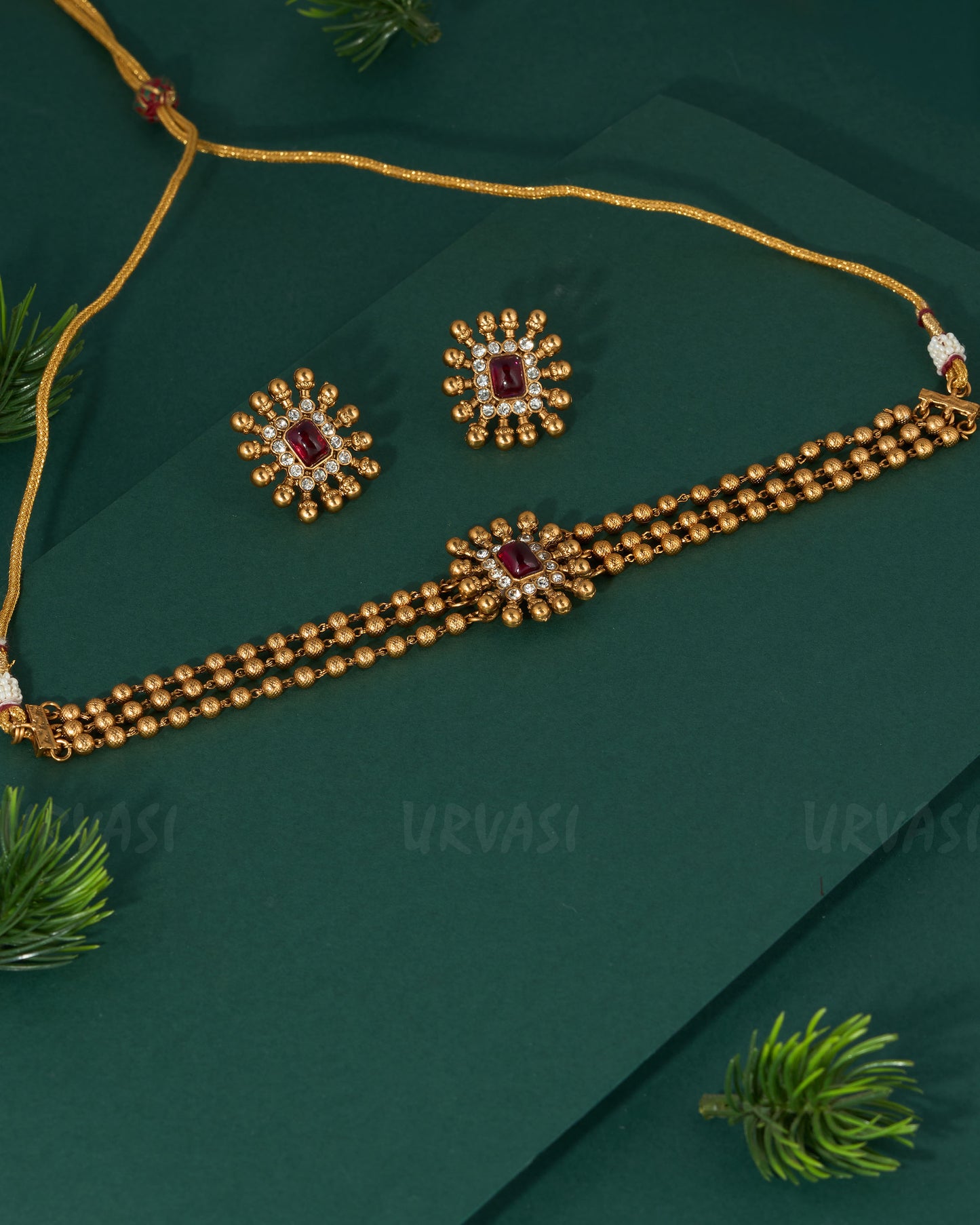 Gold-Polish Three-Layer Floral Choker Necklace 1335