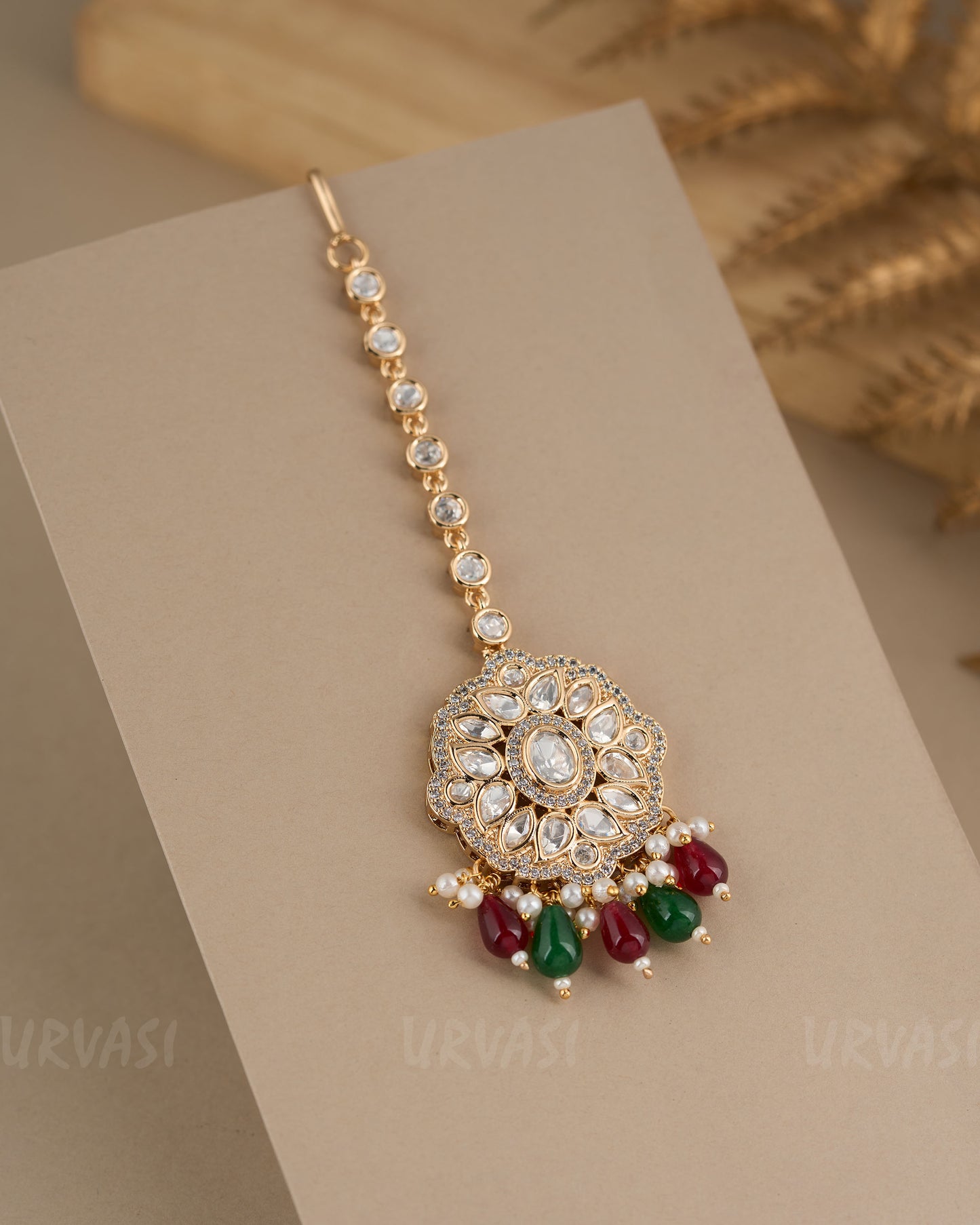 Gold-Toned Kundan and Pearl Chutty CH 86
