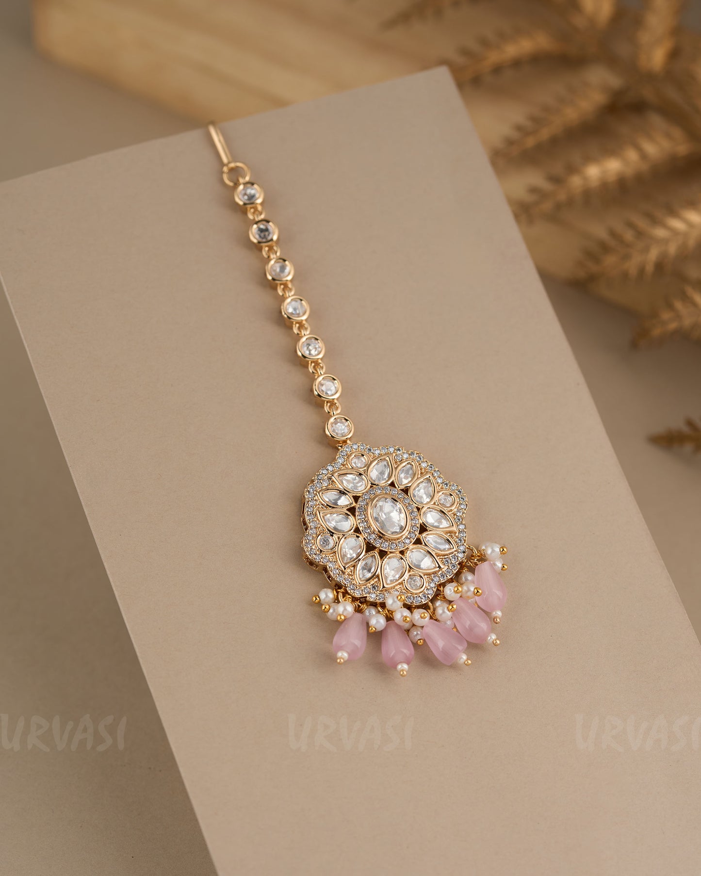 Gold-Toned Kundan and Pearl Chutty CH 86