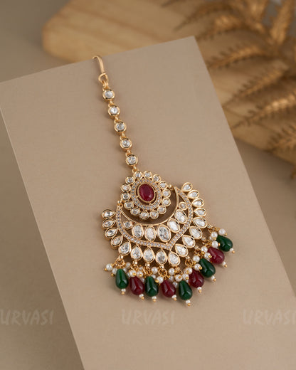 Gold-Polish Kundan and Pearl Chutty CH 85