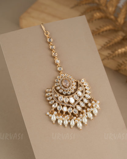Gold-Polish Kundan and Pearl Chutty CH 85