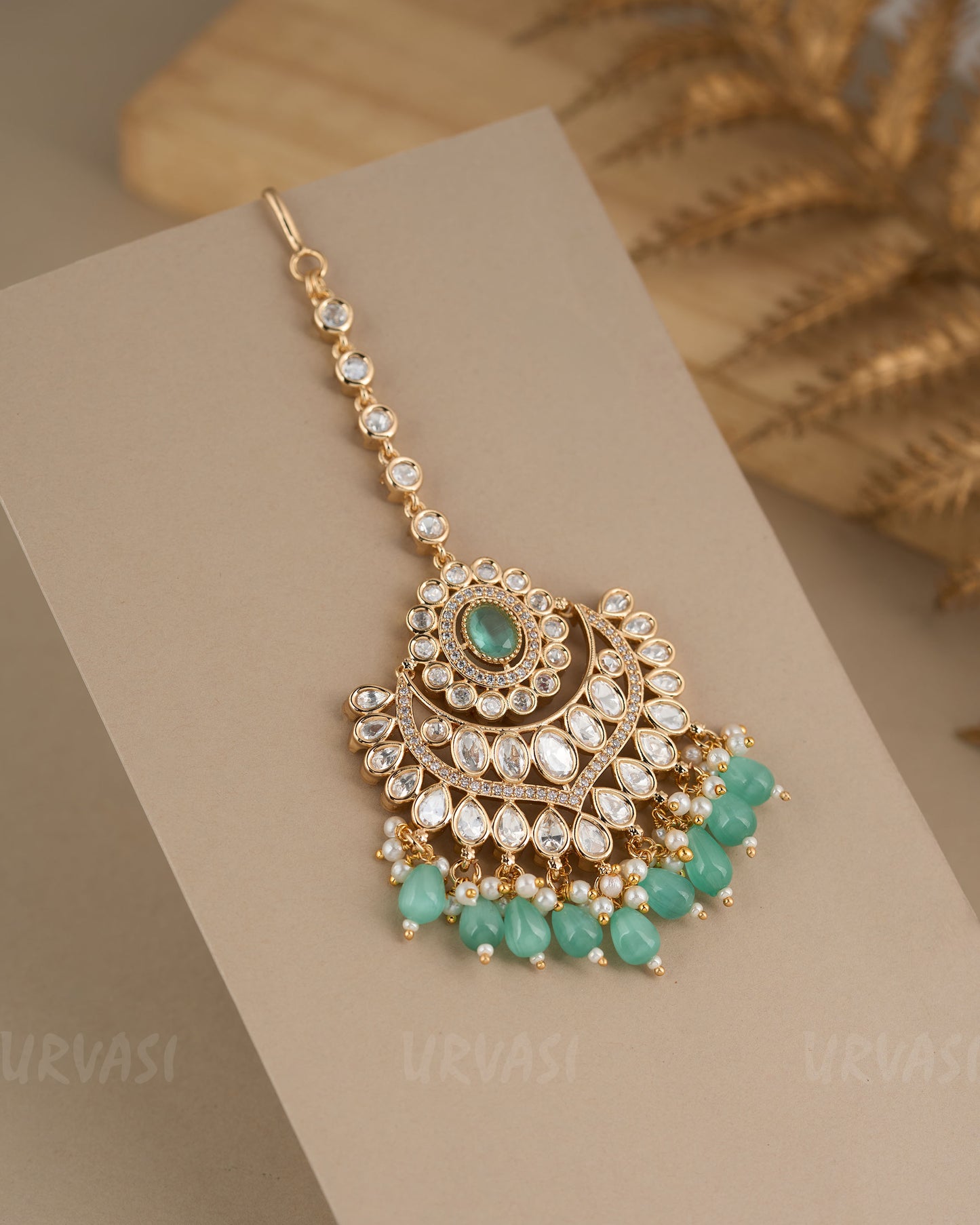 Gold-Polish Kundan and Pearl Chutty CH 85