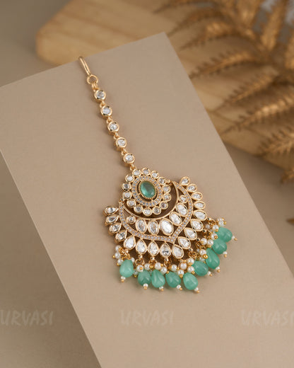 Gold-Polish Kundan and Pearl Chutty CH 85