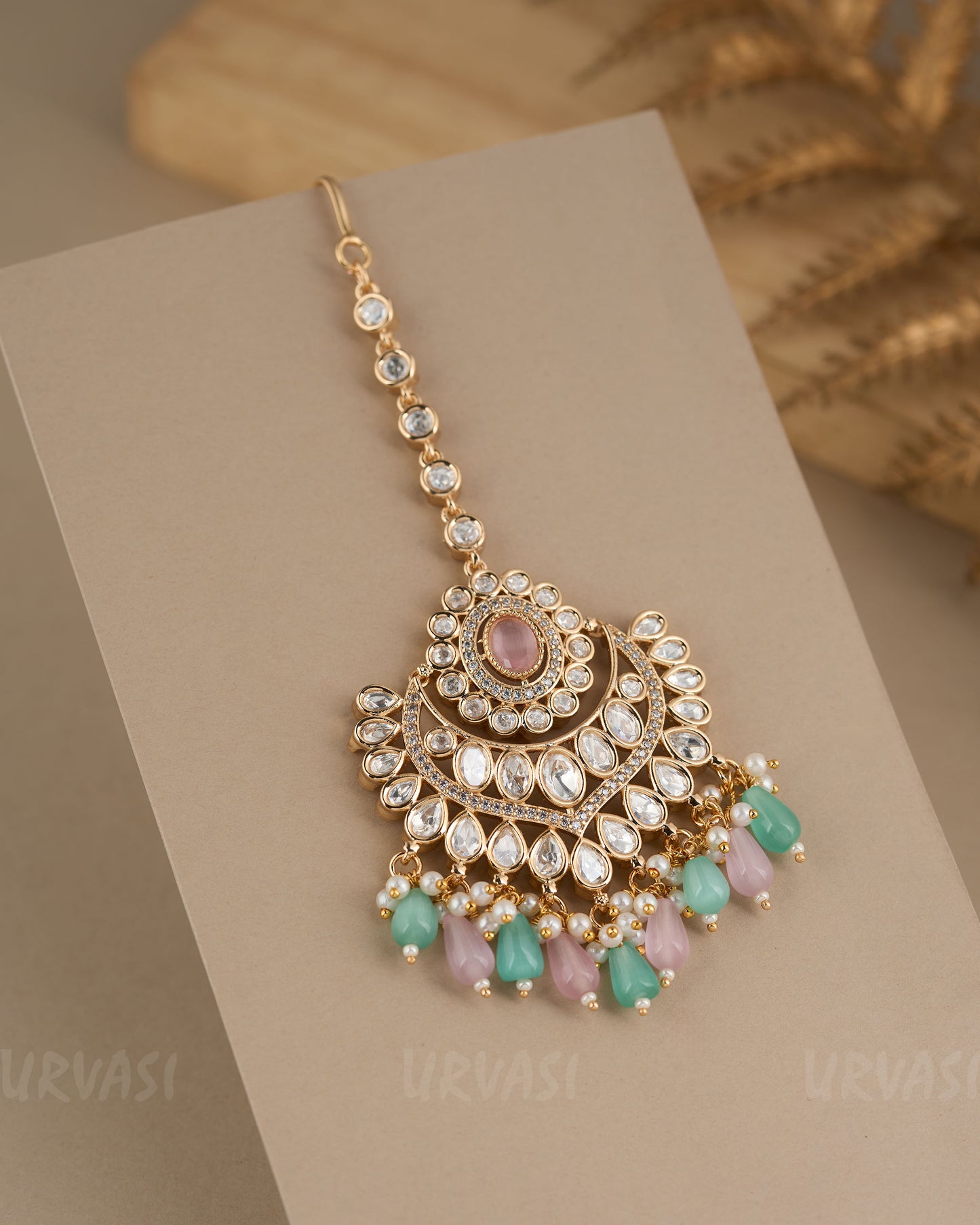 Gold-Polish Kundan and Pearl Chutty CH 85