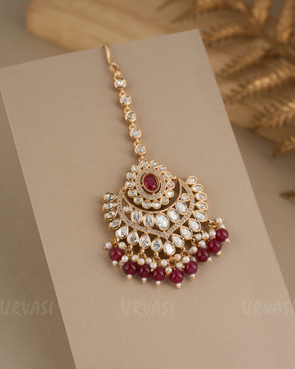 Gold-Polish Kundan and Pearl Chutty CH 85