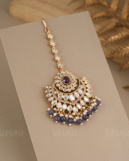 Gold-Polish Kundan and Pearl Chutty CH 85