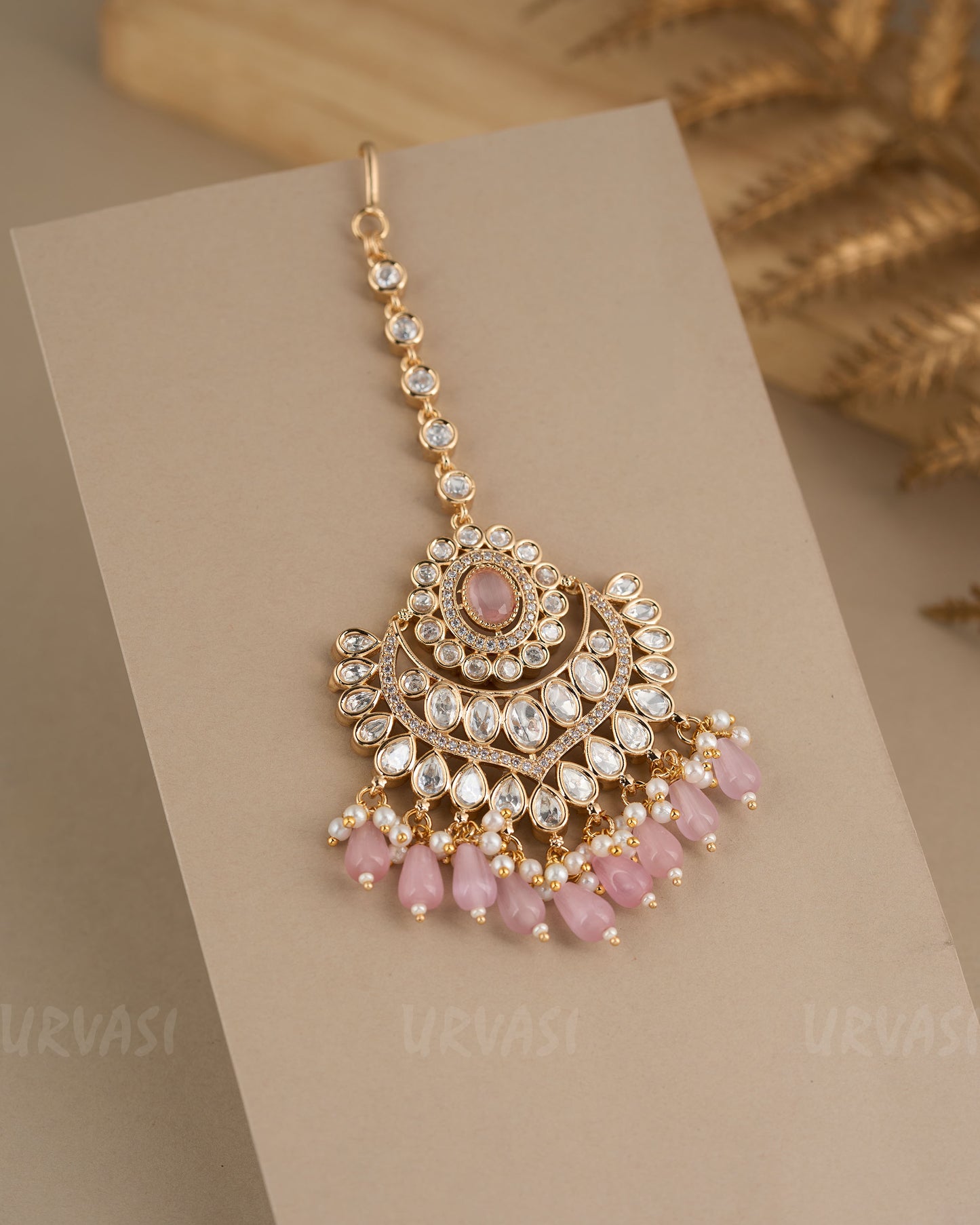Gold-Polish Kundan and Pearl Chutty CH 85