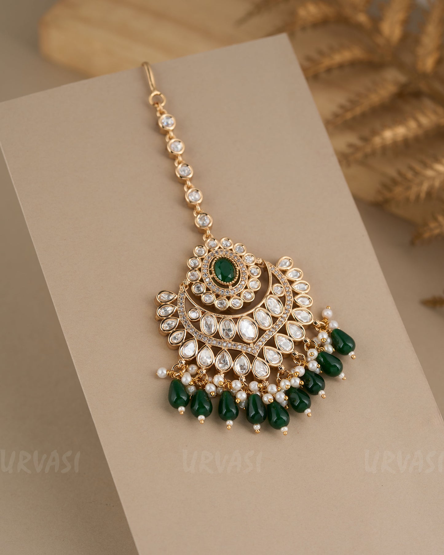Gold-Polish Kundan and Pearl Chutty CH 85