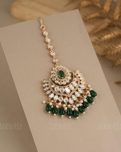 Gold-Polish Kundan and Pearl Chutty CH 85