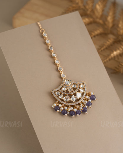 Gold-Toned Crescent Moon Kundan Pearl Hanging Chutty CH 89