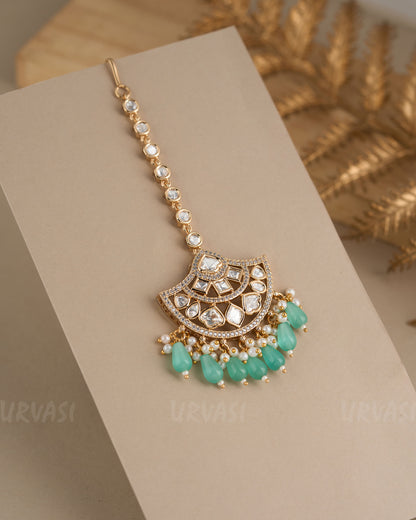 Gold-Toned Crescent Moon Kundan Pearl Hanging Chutty CH 89