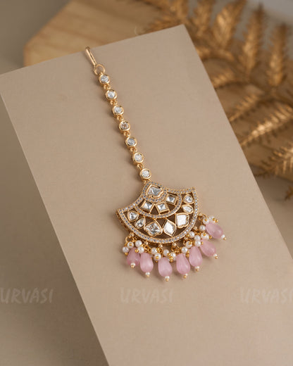 Gold-Toned Crescent Moon Kundan Pearl Hanging Chutty CH 89