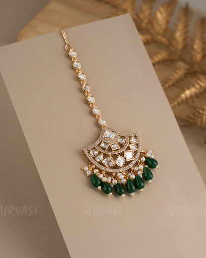 Gold-Toned Crescent Moon Kundan Pearl Hanging Chutty CH 89