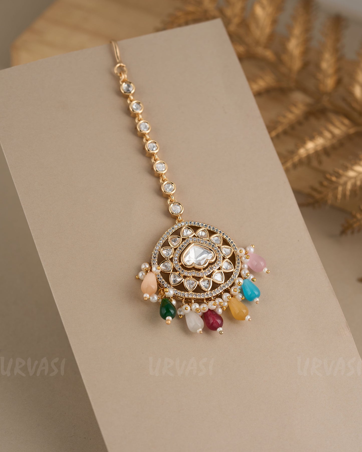 Gold-Toned Kundan and Pearl Chutty CH 91