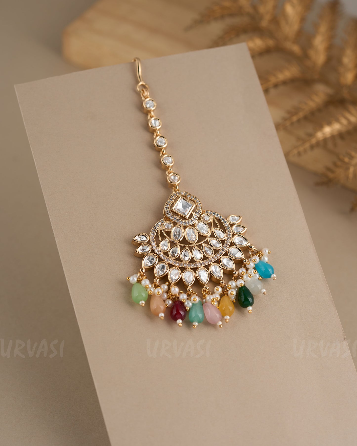 Gold-Toned Kundan Stone and Pearl  Chutty CH 81
