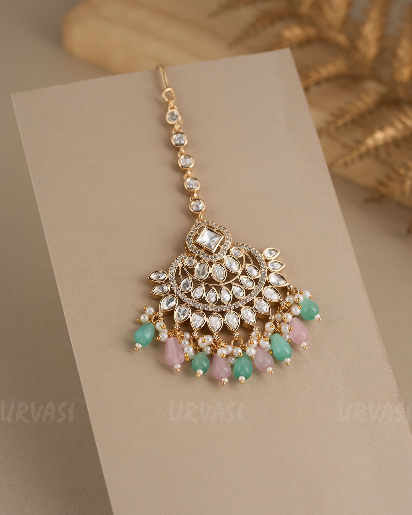 Gold-Toned Kundan Stone and Pearl  Chutty CH 81