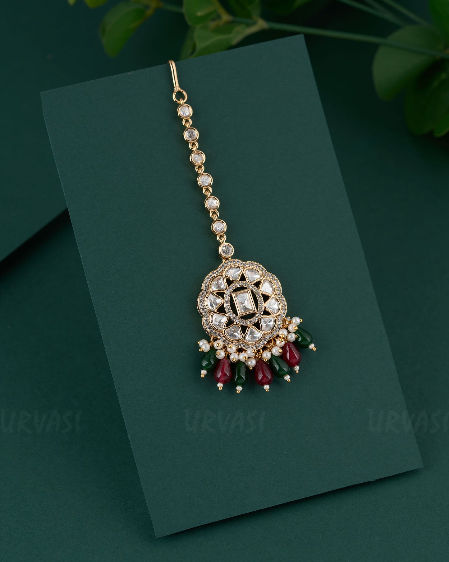 Gold-Toned Kundan Polki Bead hanging Chutty CH 100