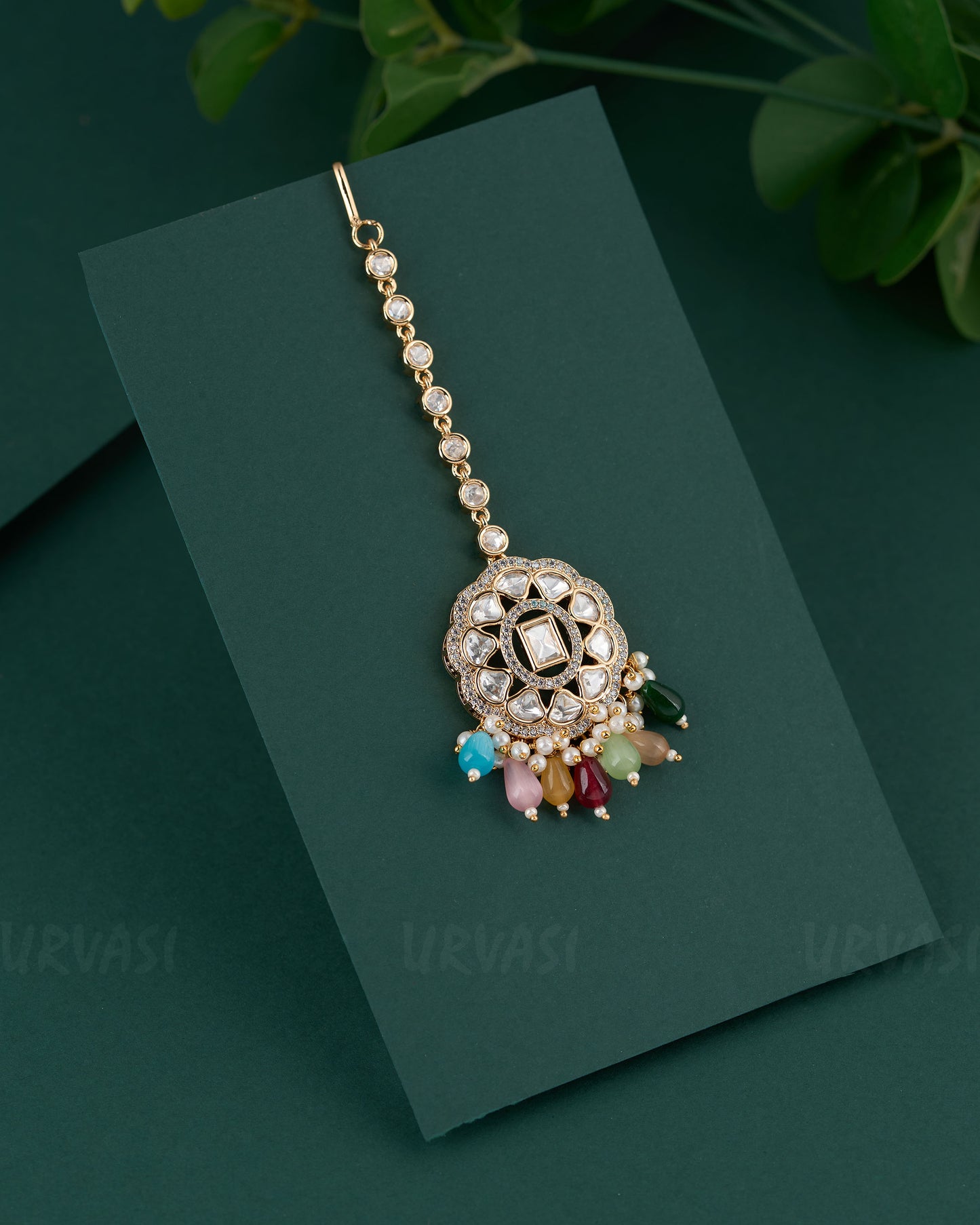 Gold-Toned Kundan Polki Bead hanging Chutty CH 100