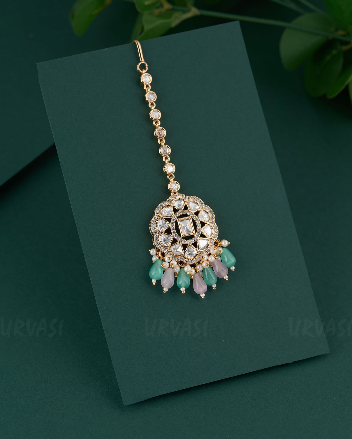 Gold-Toned Kundan Polki Bead hanging Chutty CH 100