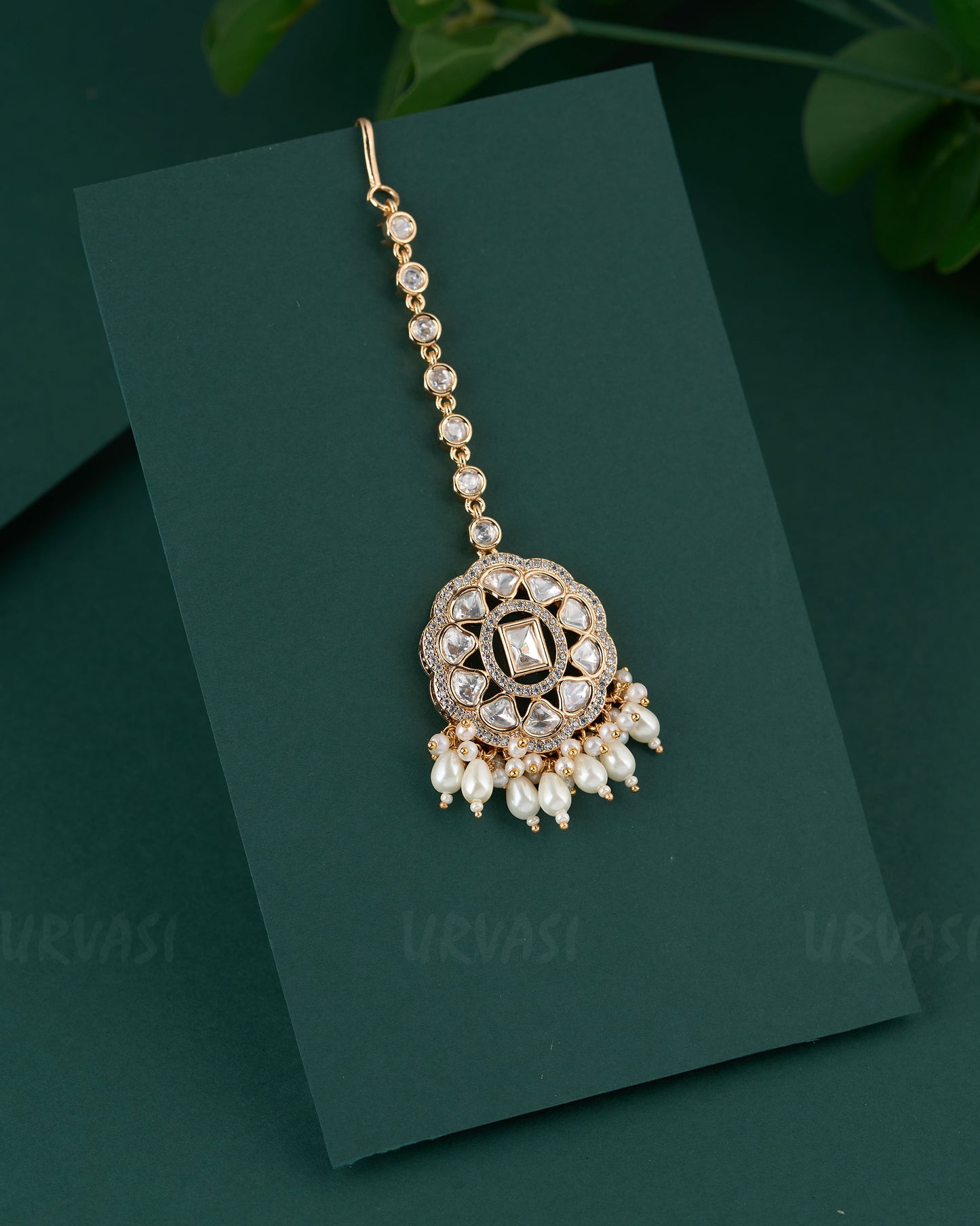 Gold-Toned Kundan Polki Bead hanging Chutty CH 100