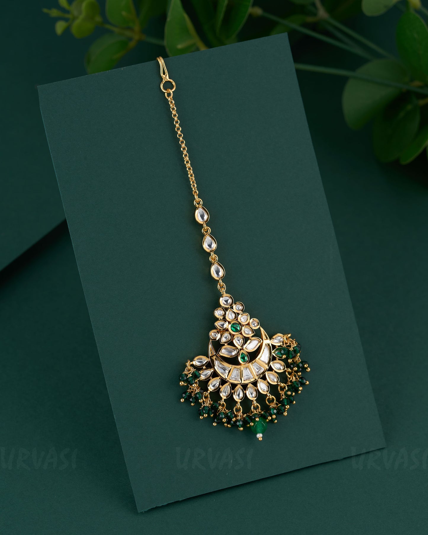 Gold-Polish Kundan Pearl-Drop Chutty CH 84