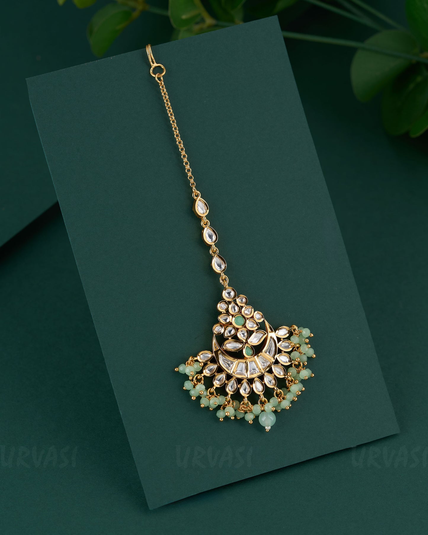 Gold-Polish Kundan Pearl-Drop Chutty CH 84