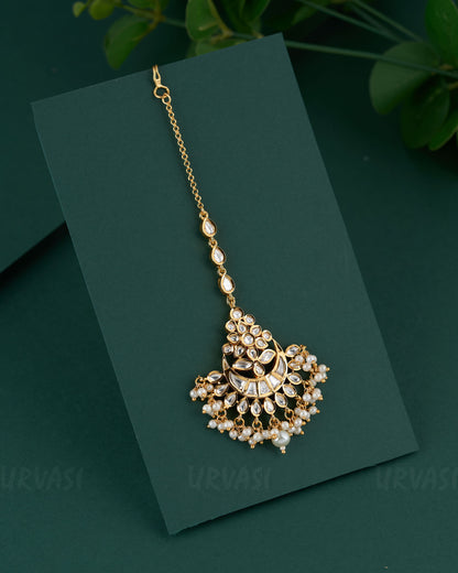 Gold-Polish Kundan Pearl-Drop Chutty CH 84