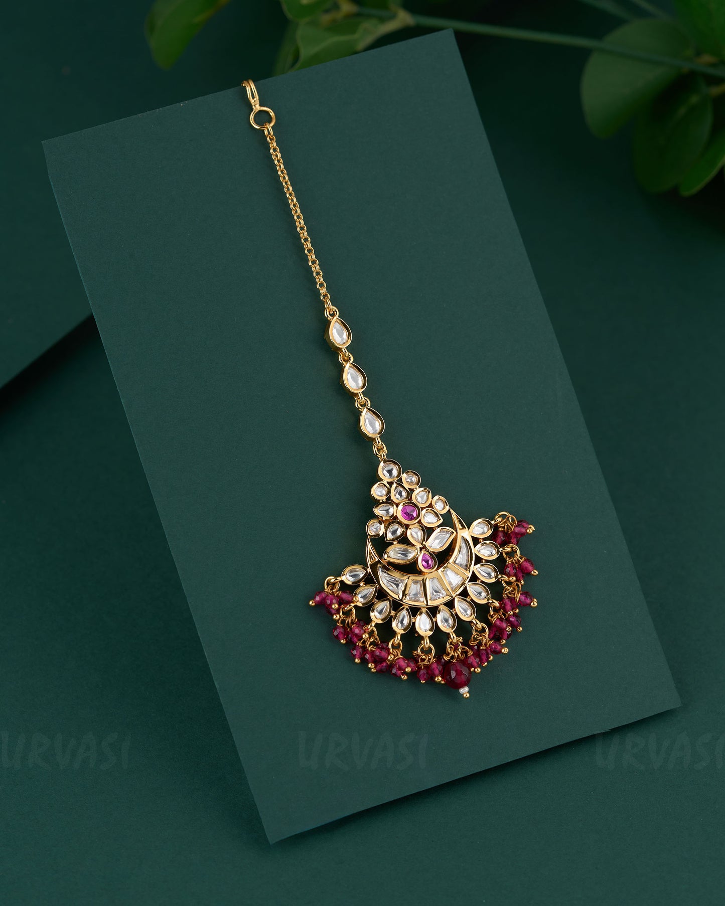 Gold-Polish Kundan Pearl-Drop Chutty CH 84