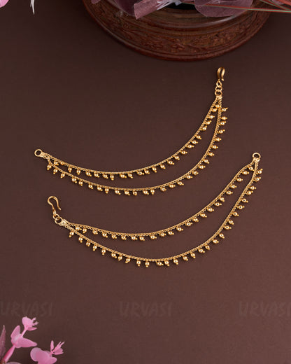 Gold-Toned Two-Layer Beaded Ear Chain EC 14