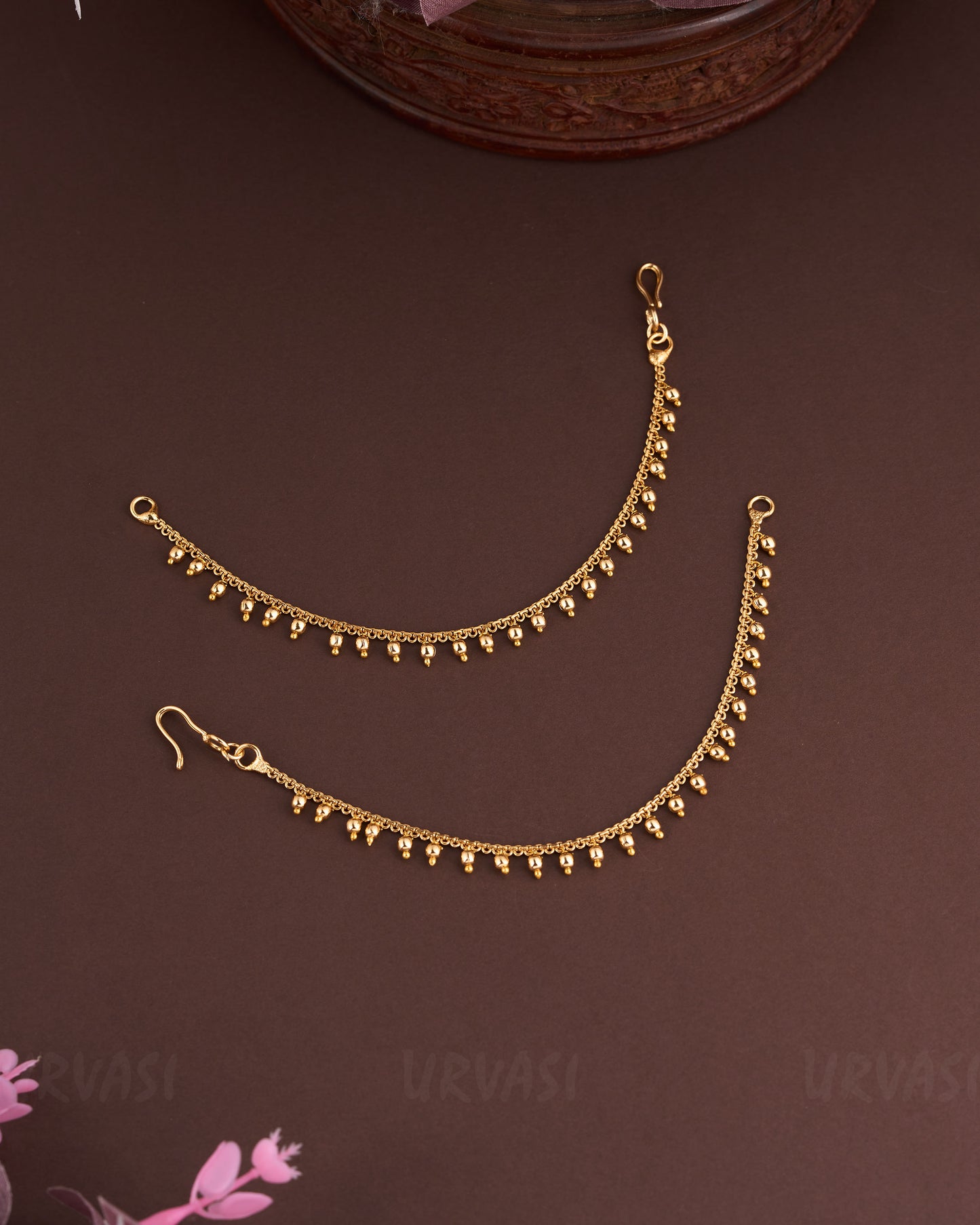 Gold-Toned SingleLine Beaded Ear Chain EC 15