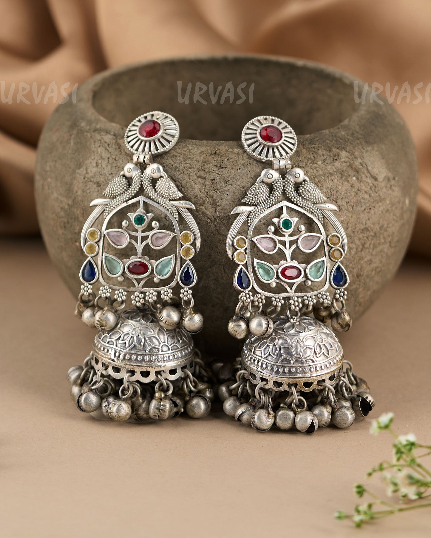 Oxidised Silver Jaali Peacock Motifs Dangling Ghungroo Earrings  ER 162