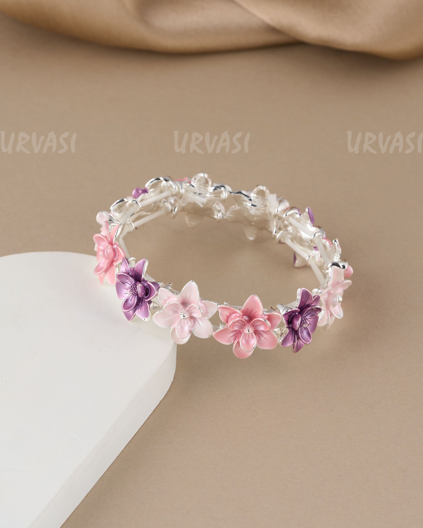 Rhodium Polish Floral adjustable Bracelet BR 56