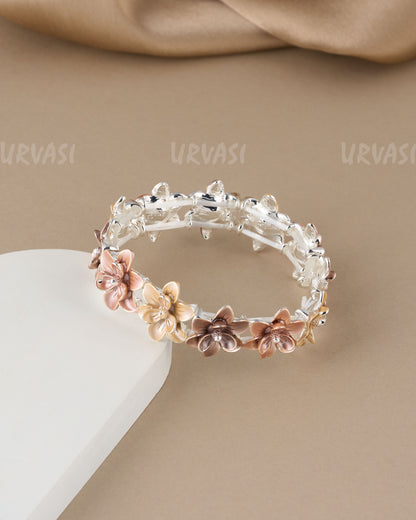Rhodium Polish Floral adjustable Bracelet BR 56