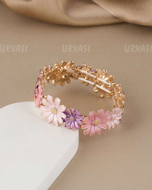 Rose Gold-Toned Floral Designed Statement Bracelet BR 55