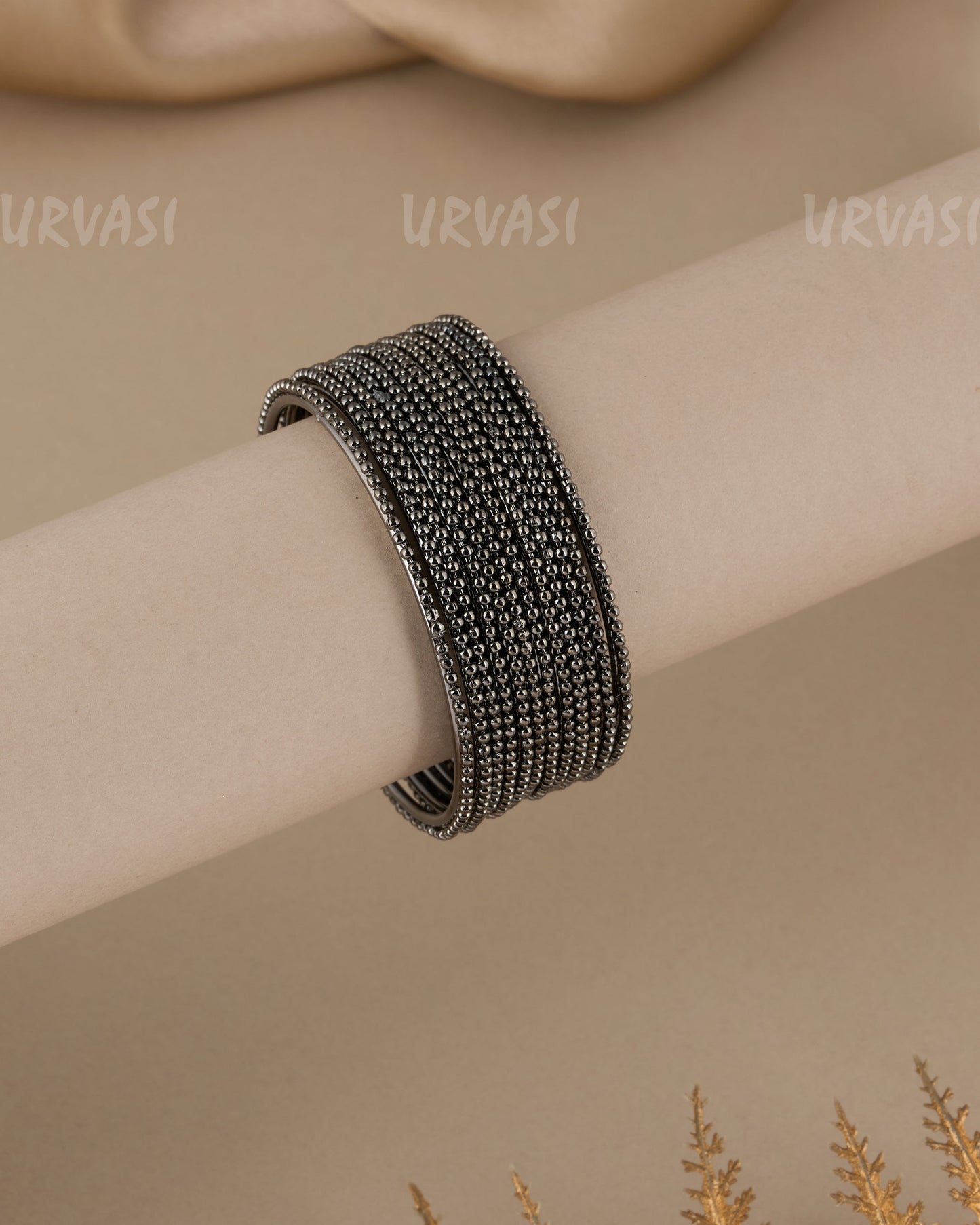 Oxidised Silver Beaded Bangles BA 398(set of 12 pieces )