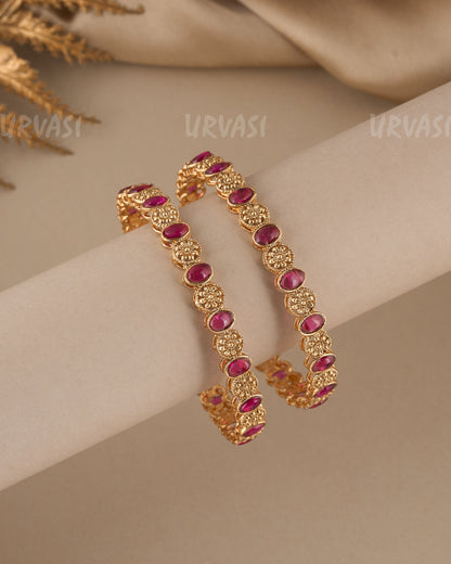 Gold-Toned Floral Stone-Studded bangles BA 388(set of 2)
