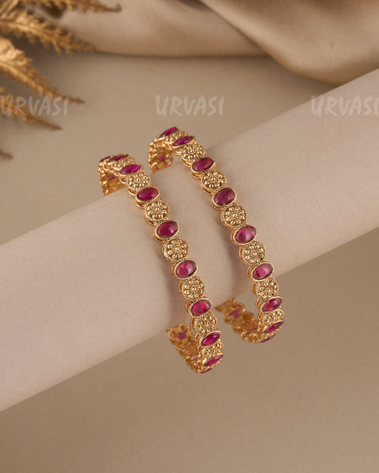 Gold-Toned Floral Stone-Studded bangles BA 388(set of 2)