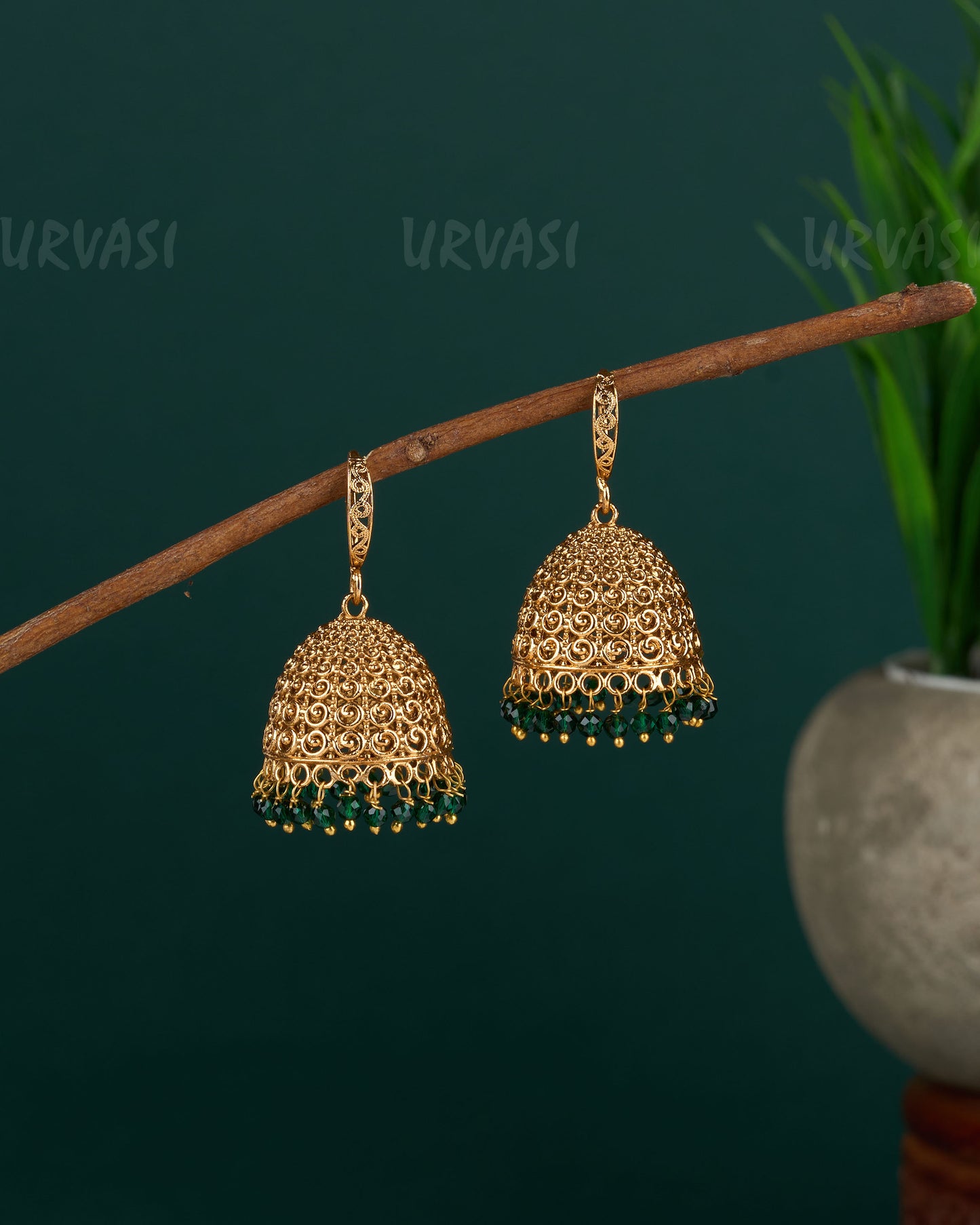 Gold-Toned Floral Hanging Jhumka Earrings ER 684