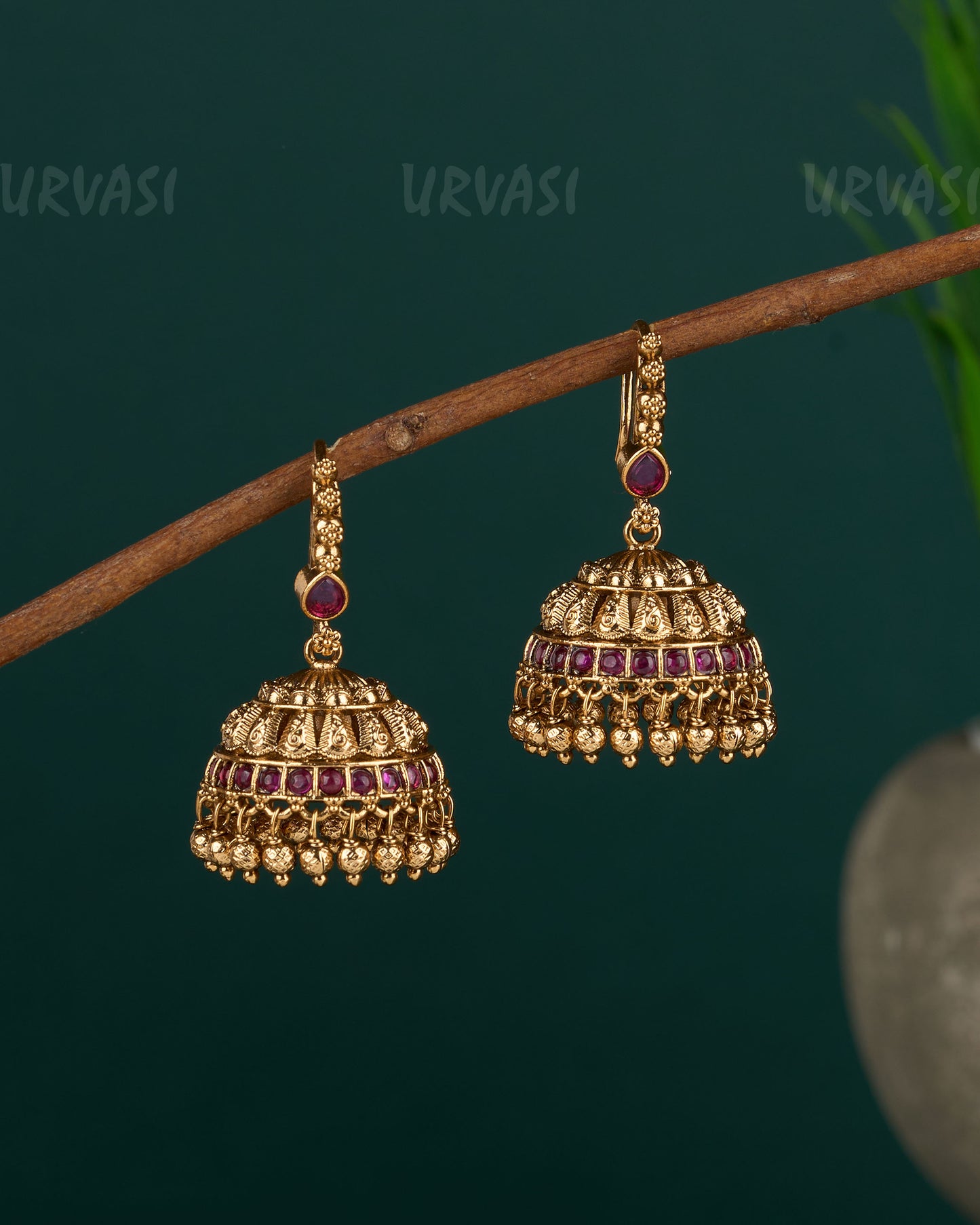 Gold-Toned Floral Beaded Hanging Jhumka Earrings ER 680