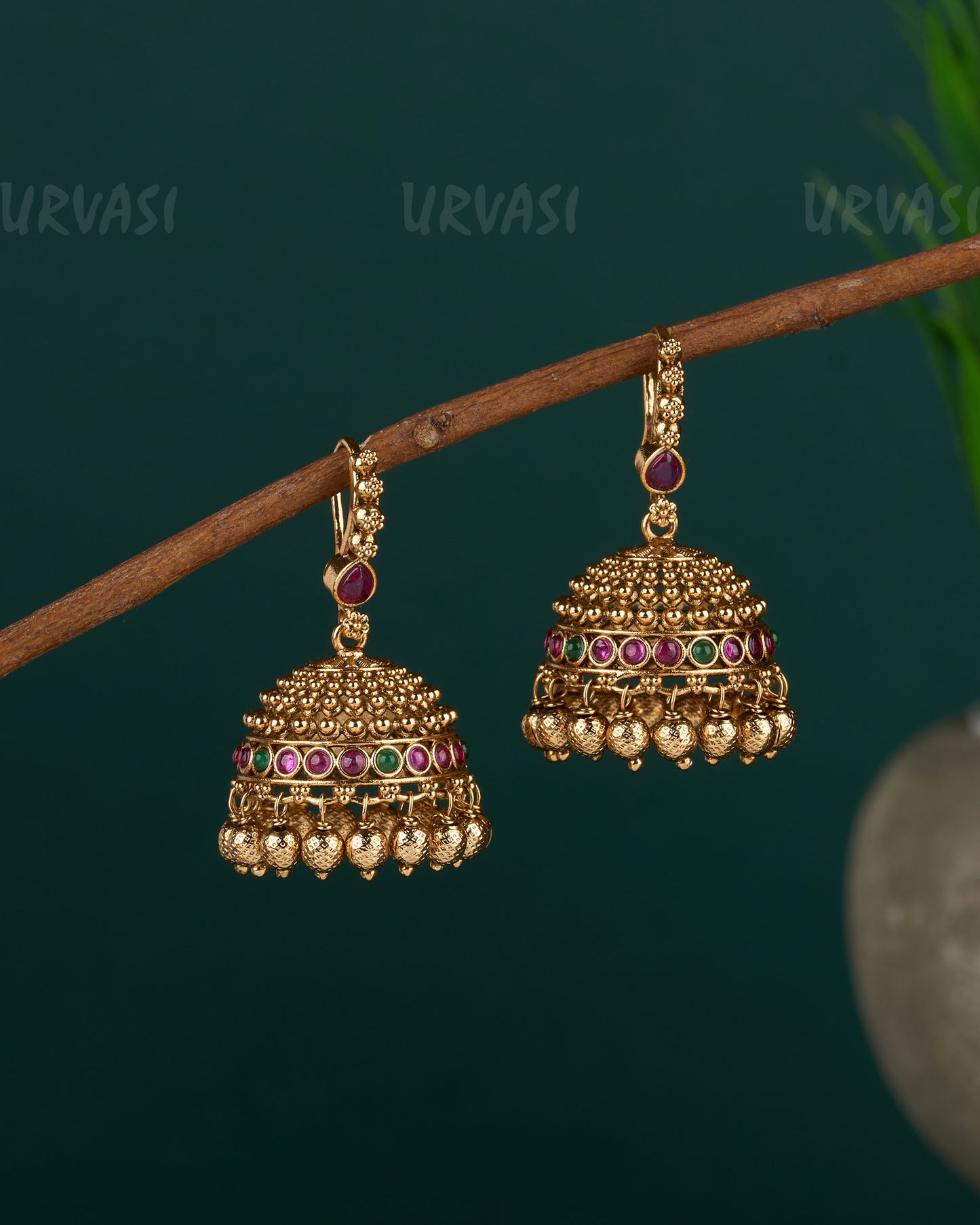 Gold-Toned Floral Beaded Hanging Jhumka Earrings ER 679