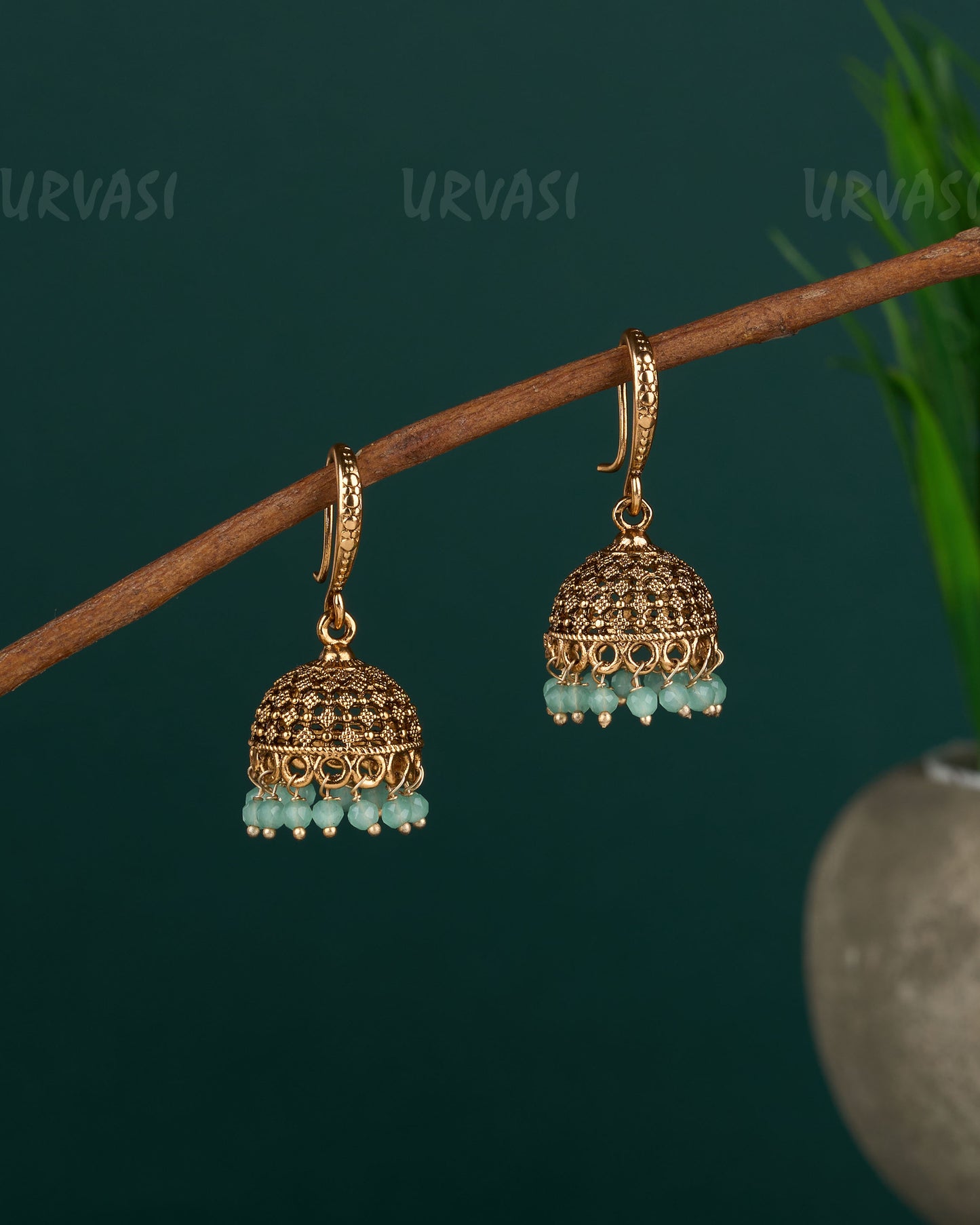 Gold-Toned Hanging Jhumka Earrings ER 08