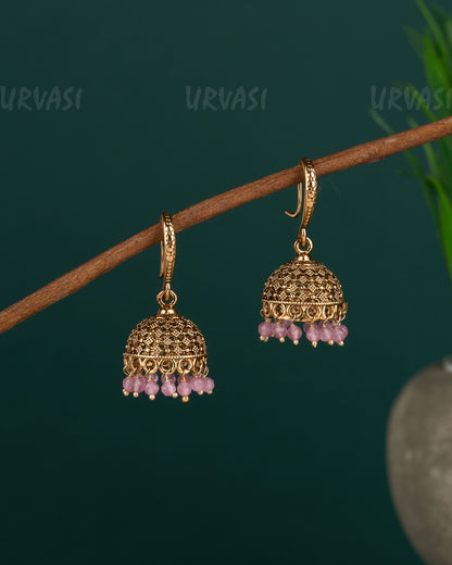 Gold-Toned Hanging Jhumka Earrings ER 08