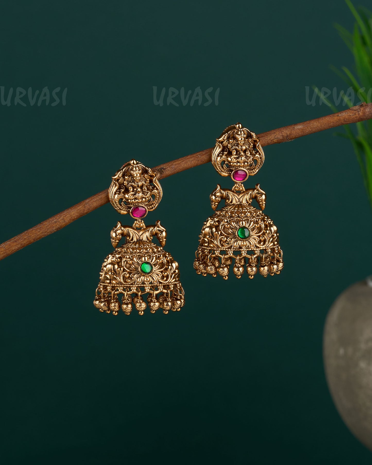 Premium Gold-Toned Lakshmi Floral Jhumka Earrings ER 85