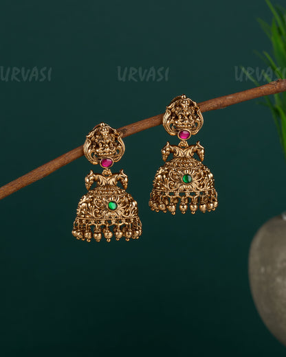 Premium Gold-Toned Lakshmi Floral Jhumka Earrings ER 85