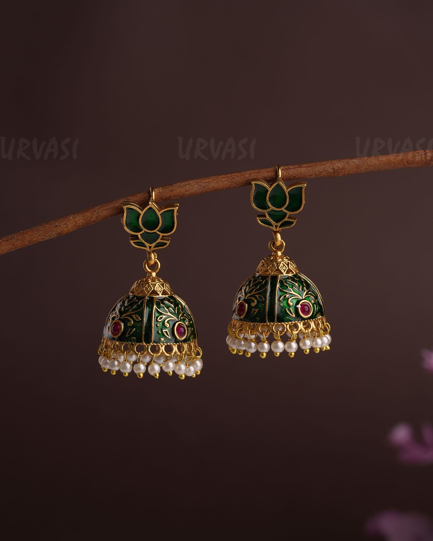 Gold-Toned Lotus Pearl Jhumka Earrings ER 753